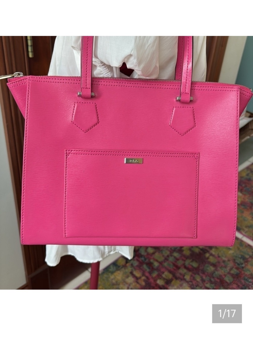 Ralph Lauren Shoulder bag Leather bright pink Silvertone hardware NWOT